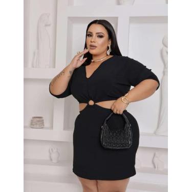Imagem de Vestido Curto Cinturado Plus Size Manga Curta Argola Verão - MJVERISSI