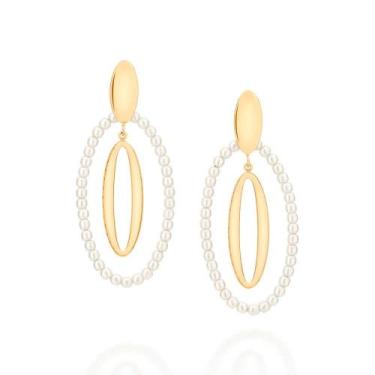 Imagem de Brincos rommanel banhado ouro 18k feminino grande maxi oval pendurado 