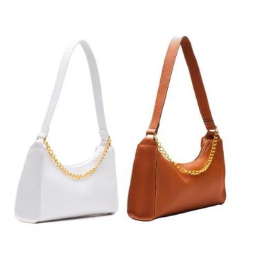 Imagem de Kit 2 Bolsas Femininas Baguetes Lisas Pequenas Correntes de Ombro e de