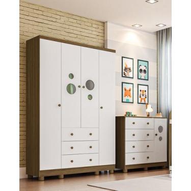 Imagem de KIt Guarda Roupas 4 Portas e Cômoda Moveis Peroba Bolinha MDF Amadeira