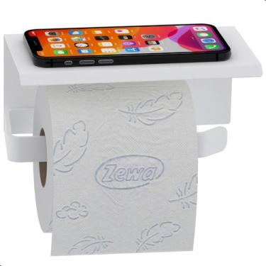 Imagem de Porta Papel Higiênico Inox De Parede Banheiro Branco MAX - CONTEL STOR