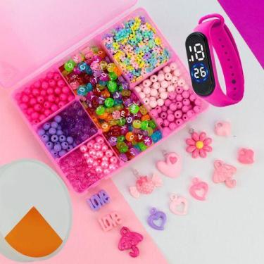 Imagem de Kit Miçangas Rosa Pulseira Infantil Com 1.700 Peças - Anita Recreativo