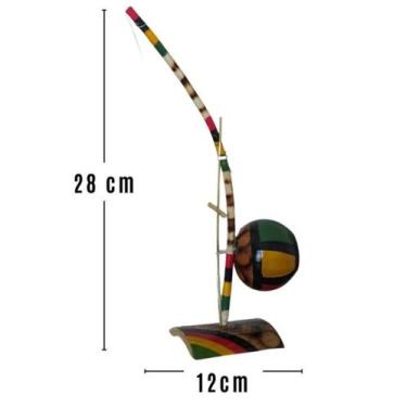 Imagem de Berimbau Miniatura Lembrança Artesanal Decorativa Madeira 28x12cm Pint