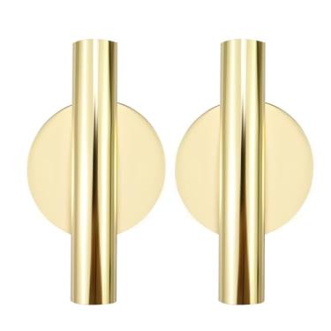 Imagem de Chinflly Vaso de parede com 2 peças, tubo de parede redondo de metal, vaso de flores, decoração minimalista, suporte floral para casa, escritório, sala de estar, quarto, banheiro, dourado