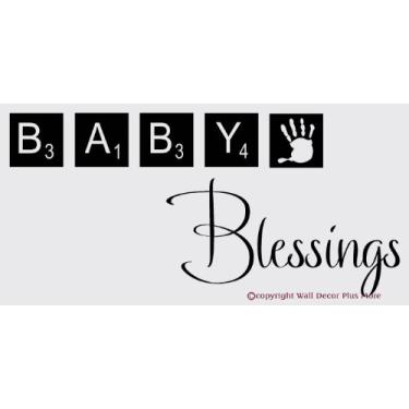 Imagem de Wall Decor Plus More Adesivo de vinil WDPM2855 Baby Blessings with Scrabble Tiles para berçário, 58 x 25 cm, preto