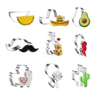 Imagem de WJSYSHOP Conjunto de 9 cortadores de biscoito mexicanos Cinco de Mayo - Taco Melancia Sombrero Chapéu Abacate Bigode Violino Pimenta Ovelha Cordeiro Maraca Cacto - B