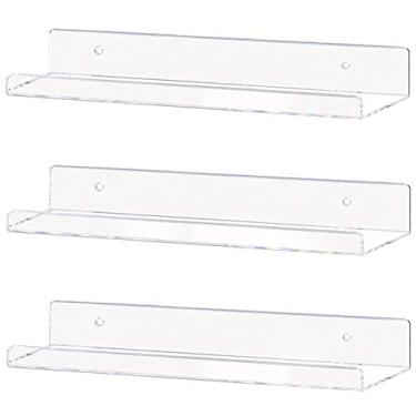 Imagem de Prateleira invisível Weiai para livros de 38,1 cm de acrílico transparente para parede, prateleiras para livros infantis montadas na parede, prateleiras de exibição para organizador de banheiro, suporte para pendurar temperos 15 Inch 3Pack Clear