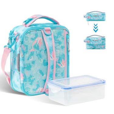 Imagem de Everfun Lancheira térmica infantil expansível com recipiente para alimentos, mini refrigerador reutilizável resistente à água para escola