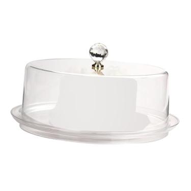 Imagem de IEUDNS Suporte de bolo de acrílico com tampa de cúpula, forma de bolo transparente, prato de bolo redondo, suporte de bolo coberto para cozinha, festa de, 34x34x13cm