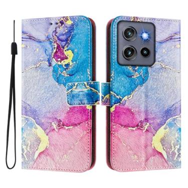 Imagem de Capa carteira para Motorola Moto Edge 50 Neo, 3 compartimentos para cartão, 1 compartimento para dinheiro, capa flip de couro PU com padrão fofo, capa com fivela magnética à prova de choque,