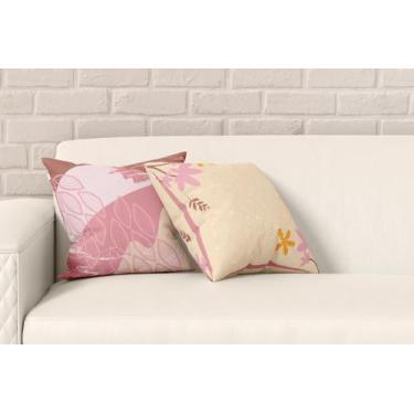 Imagem de Kit 2 Almofadas Com Enchimento Flores Abstrato Rosa e Bege - Core Deco