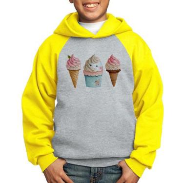 Imagem de Moletom Infantil Unicórnio Sorvete - Foca na Moda, Cinza, Amarelo, 14