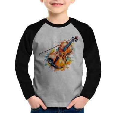 Imagem de Camiseta Raglan Infantil Violino Watercolor Manga Longa - Foca na Moda