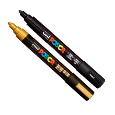 Imagem de Kit 2 Caneta Posca PC 5M Preta e Ouro 5M
