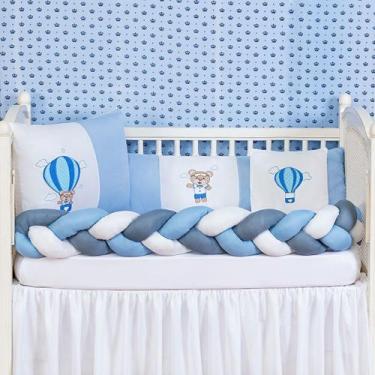 Imagem de Kit Berço Trança Americano Balão Menino Azul Bebê - 2M 3L Bordados