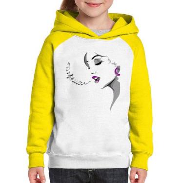 Imagem de Moletom Infantil Mulher Cantando - Foca na Moda, Branco, Amarelo, 4
