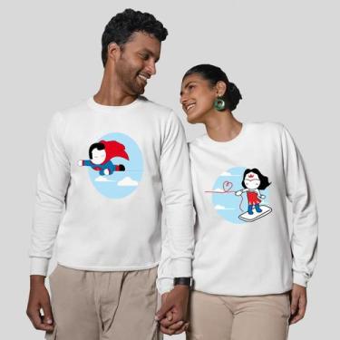 Imagem de Kit 2 Blusas Frio Moletom Careca Sem Capuz Casal Namorados Heróis - MP