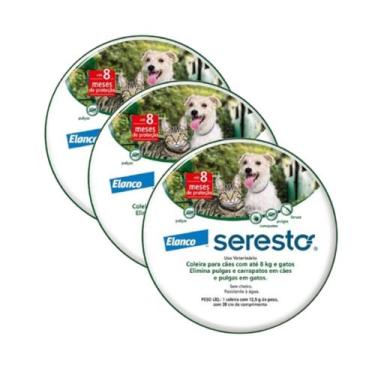 Imagem de kit 3x Coleira Antipulgas Elanco Seresto Para Cães e Gatos Até 8kg