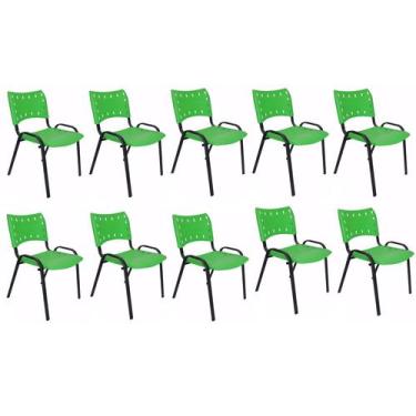 Imagem de Kit Com 10 Cadeiras Iso Para Escola Escritório Comércio Verde Base Pre