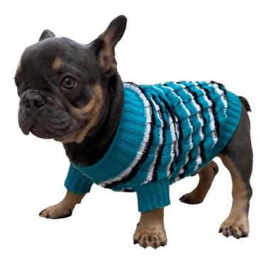 Imagem de Roupinha Pet Katlen Tricot Canetran Listra, Verde Agua, GG