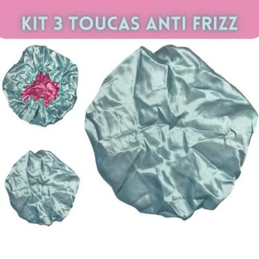 Imagem de Kit 3 Toucas De Cetim Infantil Cores Sortida Encaracolados, Verde Clar