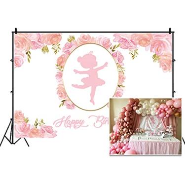 Imagem de Leyiyi 1,5 x 9 m rosa abstrata menina bailarina em vestido tutu, pano de fundo de dança rosa flor feliz aniversário decoração chá de bebê adereços de estúdio fotográfico de poliéster