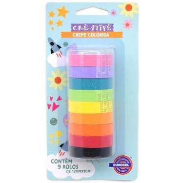 Imagem de Fita Crepe Colorida Eurocel 12mmx10m - 9 Unidades