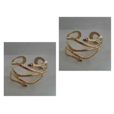 Imagem de 2 Braceletes de Metal Dourado Cobra Espiral Luxo - CM Presentes e Fant