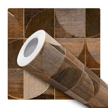 Imagem de Papel de Parede Adesivo Geométrico Madeira Mosaico Marrom Escuro Doura