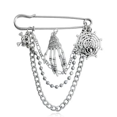 Imagem de Broche punk de corrente longa, alfinete de segurança moderno retrô para pendurar correntes de colarinho broches para mulheres, broche de casaco de colarinho legal para alfinetes de corsage masculinos,