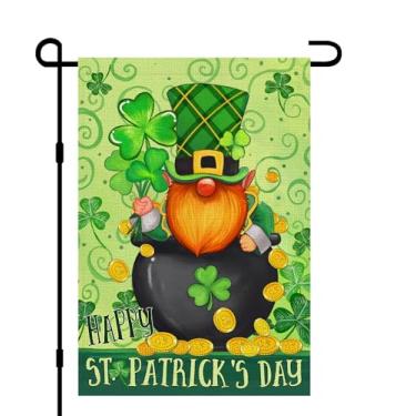 Imagem de Feliz Dia de São Patrício bandeira de jardim de gnomo serapilheira 30,5 x 45,7 cm dupla face, chapéu de duende verde, trevo da sorte, trevo da sorte, placa de festa de feriado, bandeiras pequenas,