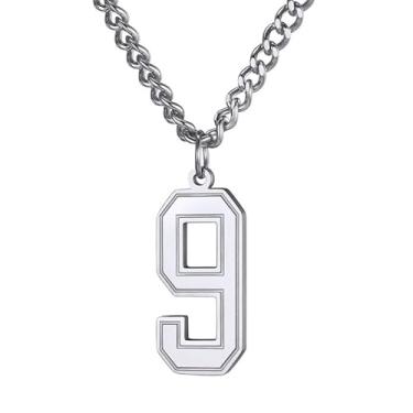 Imagem de Colar com número de joias GoldChic, colar unissex de aço inoxidável com cruz de beisebol/futebol/futebol/basquetebol com corrente de 55,88 cm + extensor de 5 cm (oferta de serviço