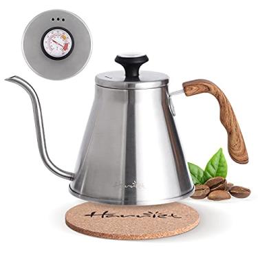 Imagem de Chaleira de pescoço de ganso, Harriet para servir sobre a chaleira com termômetro integrado para café com cabo antiquente, aço inoxidável antiferrugem com design de bico de fluxo para gotejamento de café, 1050 ml