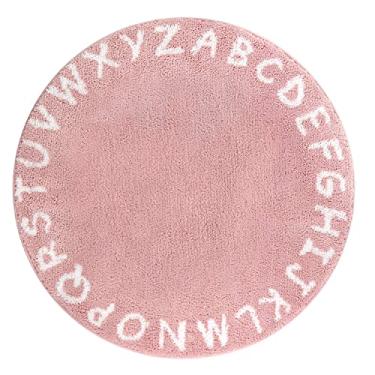 Imagem de Lahome ABC Tapete redondo rosa para quarto de meninas - Tapete de sala de aula pequeno lavável de 90 cm, tapete de alfabeto antiderrapante, tapete de berçário circular para quarto de crianças, tapete