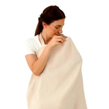 Imagem de insular Capa de amamentação de musselina para amamentação, capa de amamentação respirável com decote em arco para mãe, avental de amamentação multiuso de algodão macio, cáqui