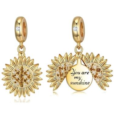 Imagem de Pingente de girassol adequado para pulseira e colar com pingentes Pandora You Are My Sunshine, presentes para mulheres, Latão, Cristais