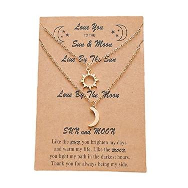 Imagem de COLORFUL BLING Colar de aço inoxidável com pingente de sol e lua, melhor amigo, casal, distância, combinando, amizade, joia BFF presente para mulheres, homens, adolescentes Dourado
