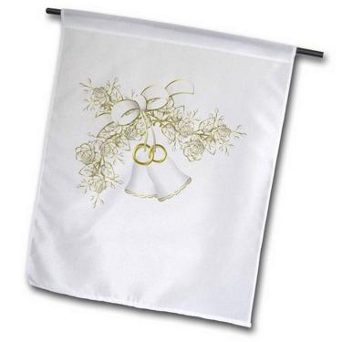 Imagem de 3dRose fl_124274_1 Sininhos de casamento com flores brancas e laço bandeira de jardim, 30,48 x 45,72 cm