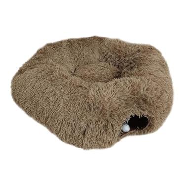 Imagem de ＡＷＨＡＯ Cama de túnel para gatos Brinquedo de playground para gatos Caverna de pelúcia para gatos internos, Marrom