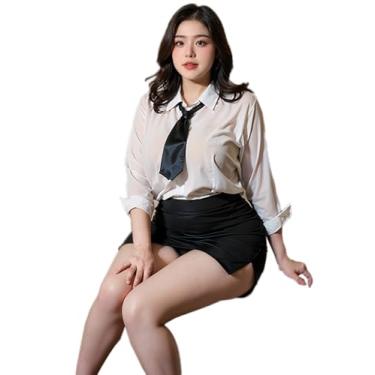 Imagem de TEBOCR Women's Office Secretary Uniform Plus Size Cosplay Sexy Lingerie Set Office Lady Naughty Teacher Costume Short Skirt Bodycorn (M)