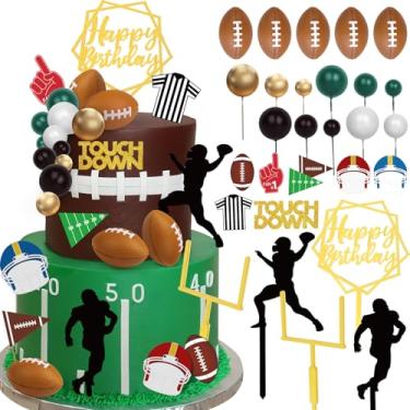 Imagem de 28 Pieces Football Cake Decorations Football Cake Toppers with Mini Footballs, Rugby Ball Player, Touch Down, Goal Post Cupcake Toppers for Football Sports Birthday Party Decor Game Day Party Supplies