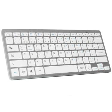 Imagem de Teclado Sem Fio Bluetooth Ultrafino Padrão ABNT2 com Tecla "Ç" para Tablet, Celular, Notebook, Android, PC, Smart TV - Cinza Metalizado