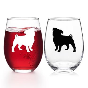Imagem de Futtumy Conjunto de 2 taças de vinho de pug, presentes de pug para amantes de pug, presentes para amantes de cães para mulheres, presentes para amantes de cães para Natal, aniversário, dia das mães,