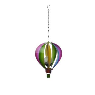 Imagem de Red Carpet Studios Escultura de luz externa – Girador de vento com balão de ar quente iluminado por LED movido a energia solar, 64 cm de comprimento, arco-íris