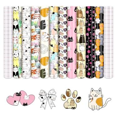 Imagem de Tintnut Vinil permanente com estampa de gato - 10 folhas de vinil adesivo permanente de gato colorido para máquina de corte, vinil impermeável para decoração de casa autoadesivo