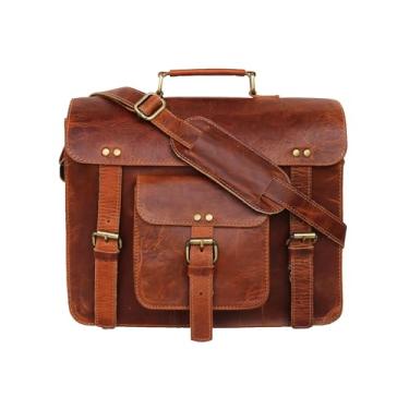 Imagem de Bolsa mensageiro de couro, bolsa tiracolo vintage, bolsa mensageiro, bolsa masculina competitiva com iPad e tablet, Marrom, Medium, 33 cm