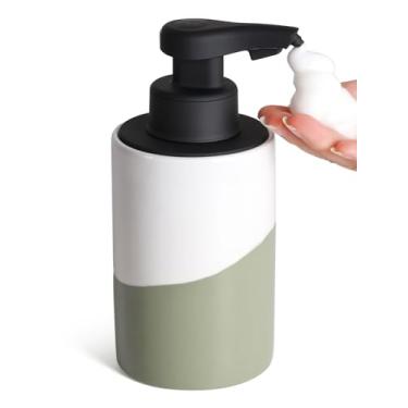 Imagem de BosilunLife Dispensador automático de sabão de cerâmica sem mãos com bomba à prova d'água recarregável Smart Electric Lotion Soap Dispenser Touchless (branco-verde, bomba de espuma)