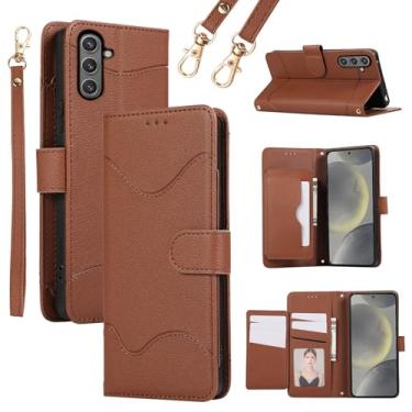 Imagem de Furiet Capa carteira para Samsung Galaxy S24 FE 5G com alça de pulso, alça transversal, suporte para cartão flip de couro PU, 7+ compartimentos para cartões, bloqueio de RFID, capa de telefone para S