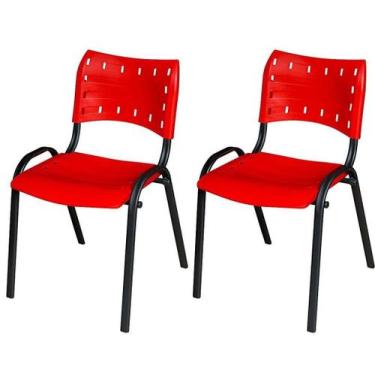 Imagem de Cadeira Iso Base Preto Igreja, Escola, Escritório - Vermelho - Kit 2 P