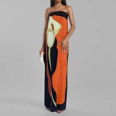 Imagem de Vestido Longo Feminino Verão 2024 - Sem Alças, Estampado Floral, Plus 